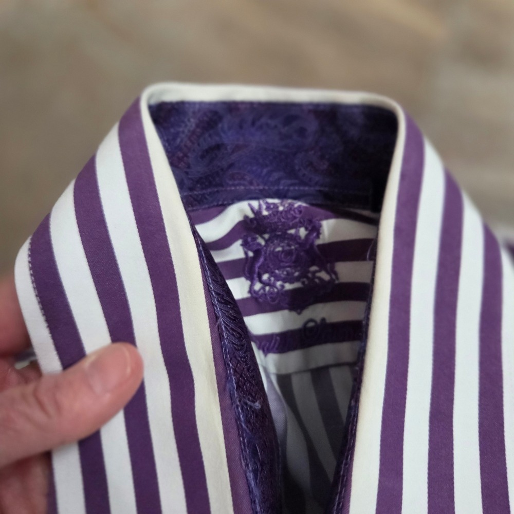 English Laundry Mens Striped Dress Shirt Purple White Button Down 16 1/2 34 35 - Picture 5 of 10